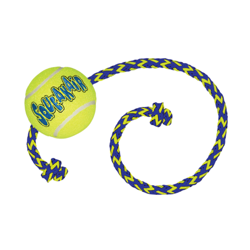 KONG Air Squeaker Tennis Ball M 6 cm met touw 52 cm